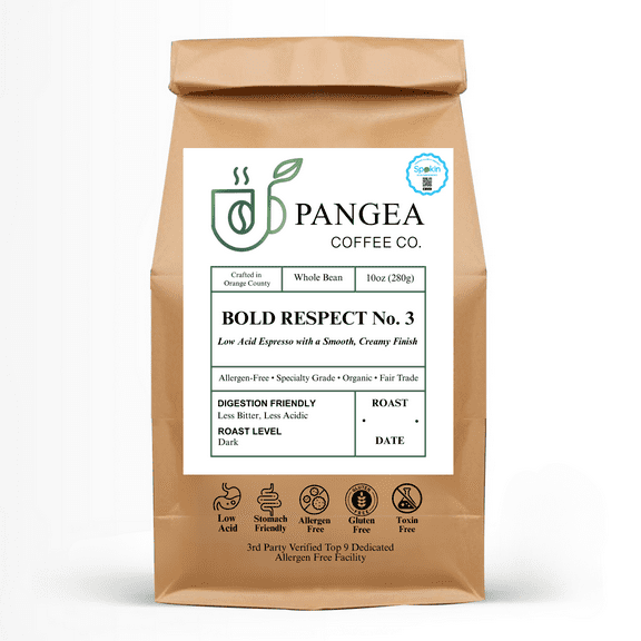 Pangea Bold Respect Low Acid Espresso Dark Roast Organic Whole Bean 10oz