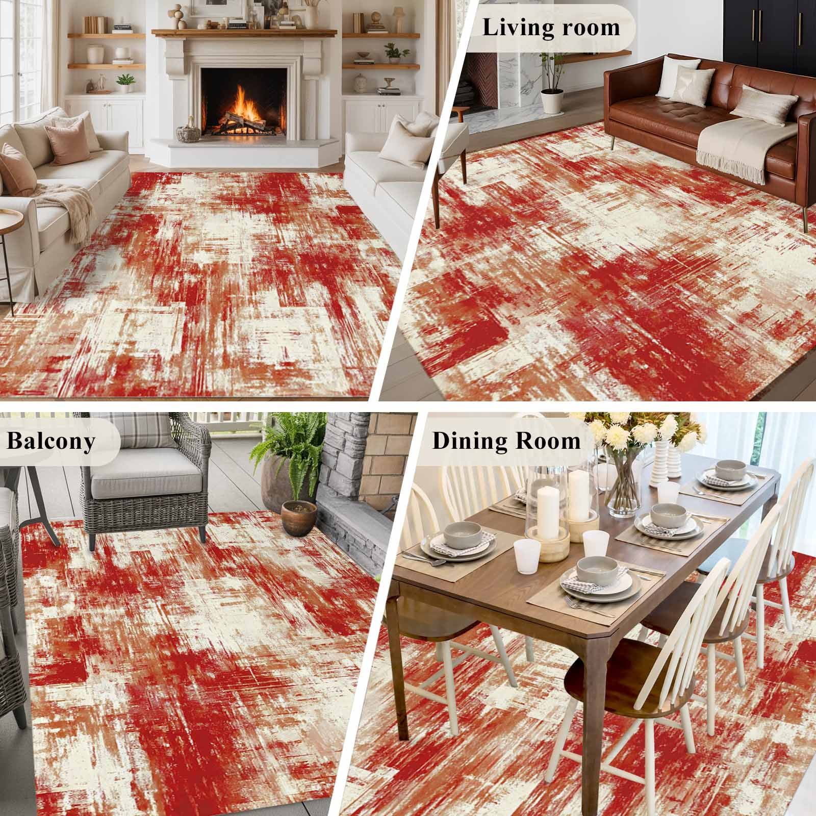 Area Rug for Living Room, Red Ombre Non-Slip Indoor Ex Large Carpet for Bedroom/Dining Room, Gradient Abstract Art Vintage Washable Low-Profile Rectangle Floor Runner Rugs - 8 x 10 Ft