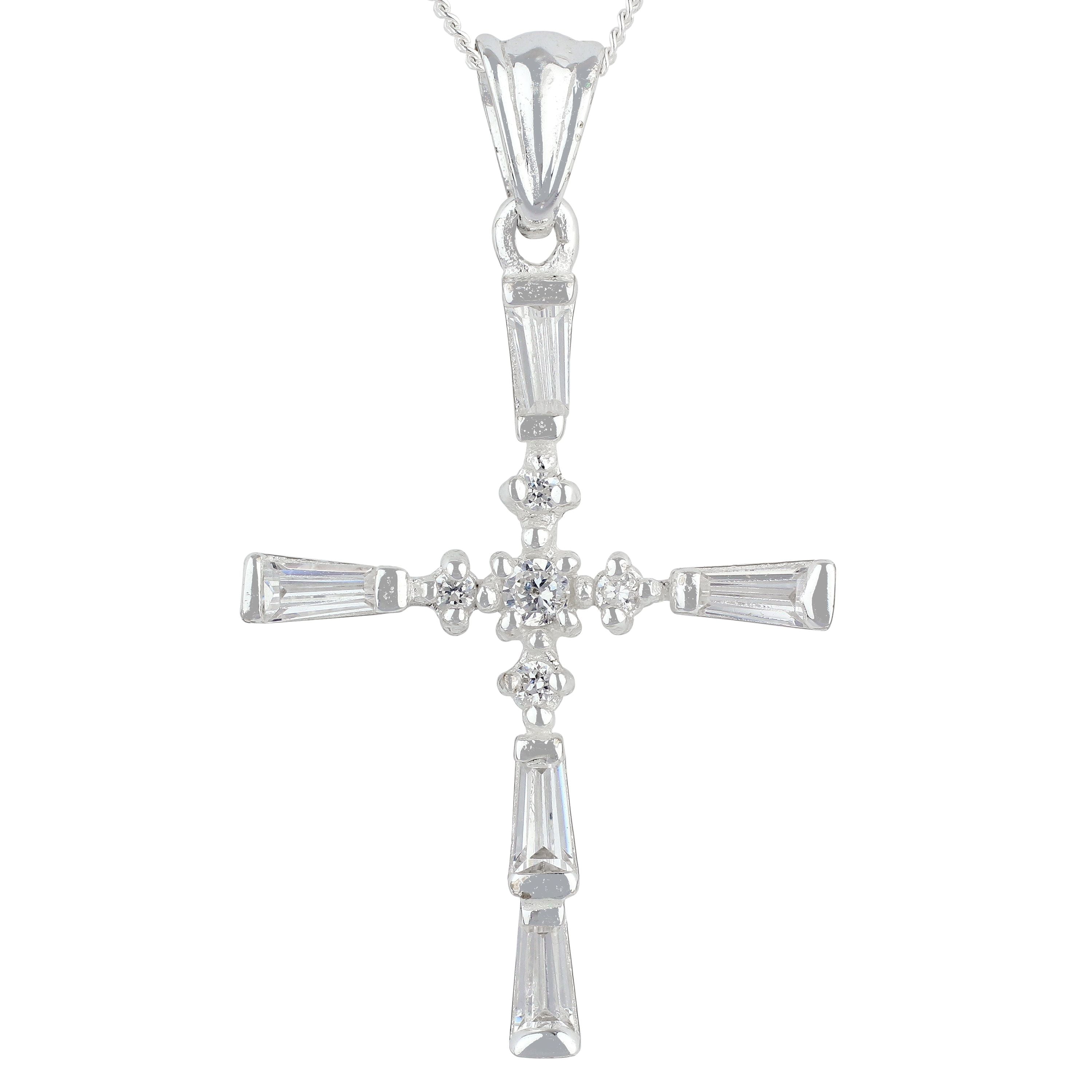 Diamond Simulated Cross Pendant Necklace Chain 925 Sterling Silver Filled 20"