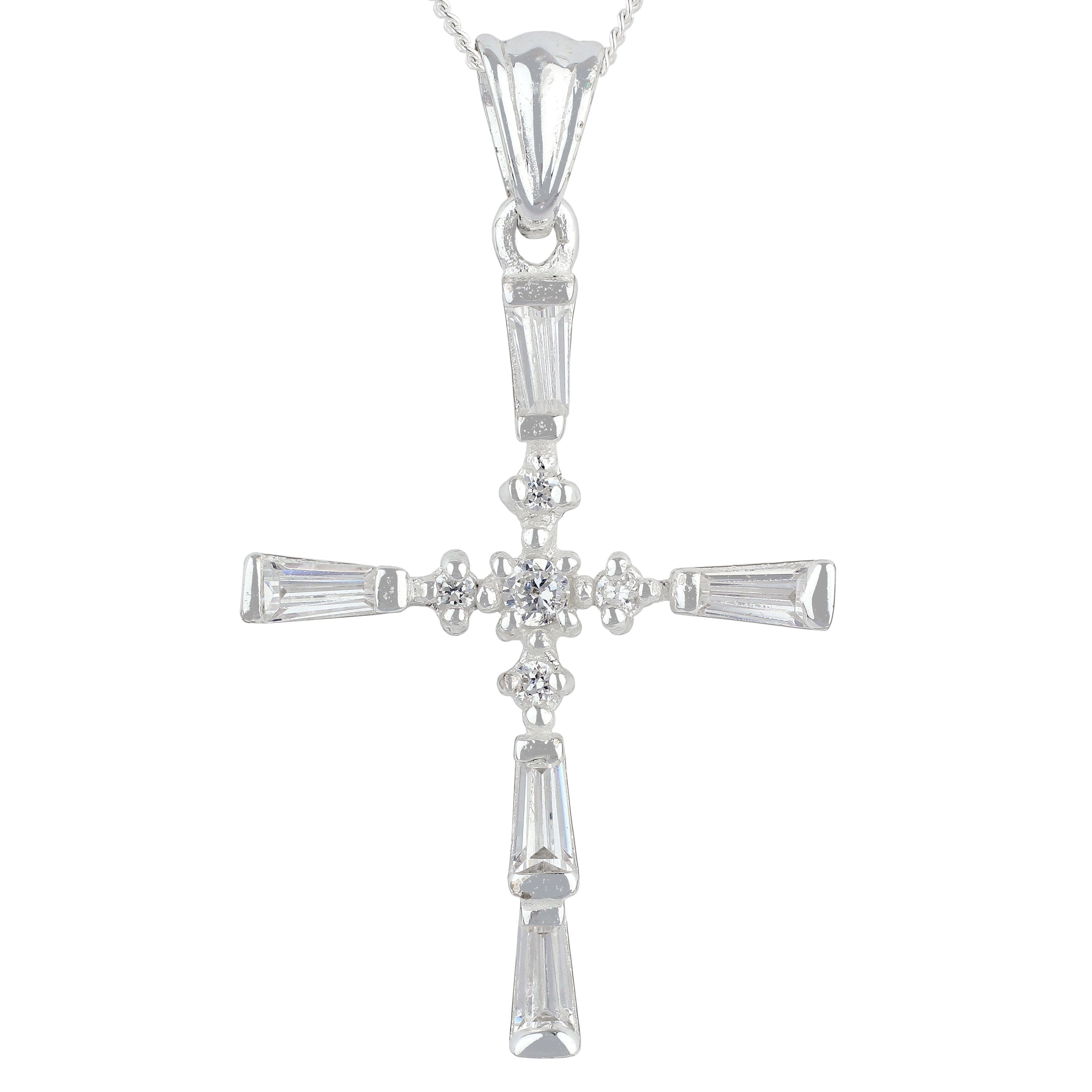 Brilliance Fine Jewelry Simulated Diamond Sterling Silver Cross Pendant