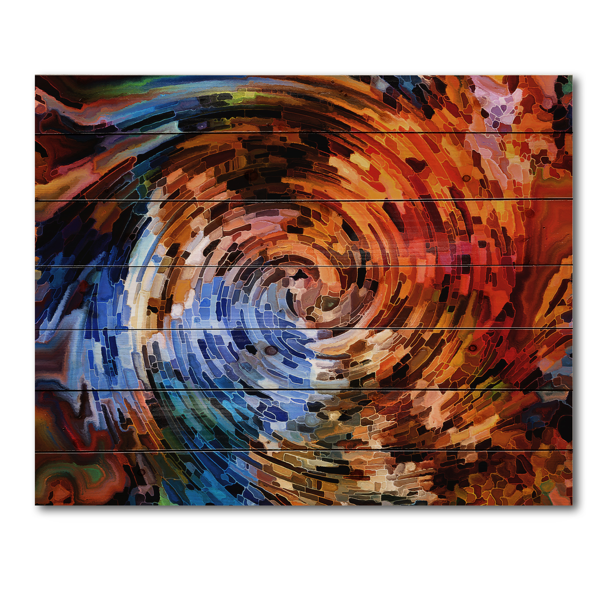 Designart 'Orange Spiral Abstract Voyages To Inner World' Modern Print on Natural Pine Wood