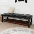 thumbnail image 6 of Xukmct Upholstered Leather End of Bed Bench with Shelf, Wood Frame Shoe Bench Shoe Rack Footstool for Bedroom, Living Room, Black, 6 of 10