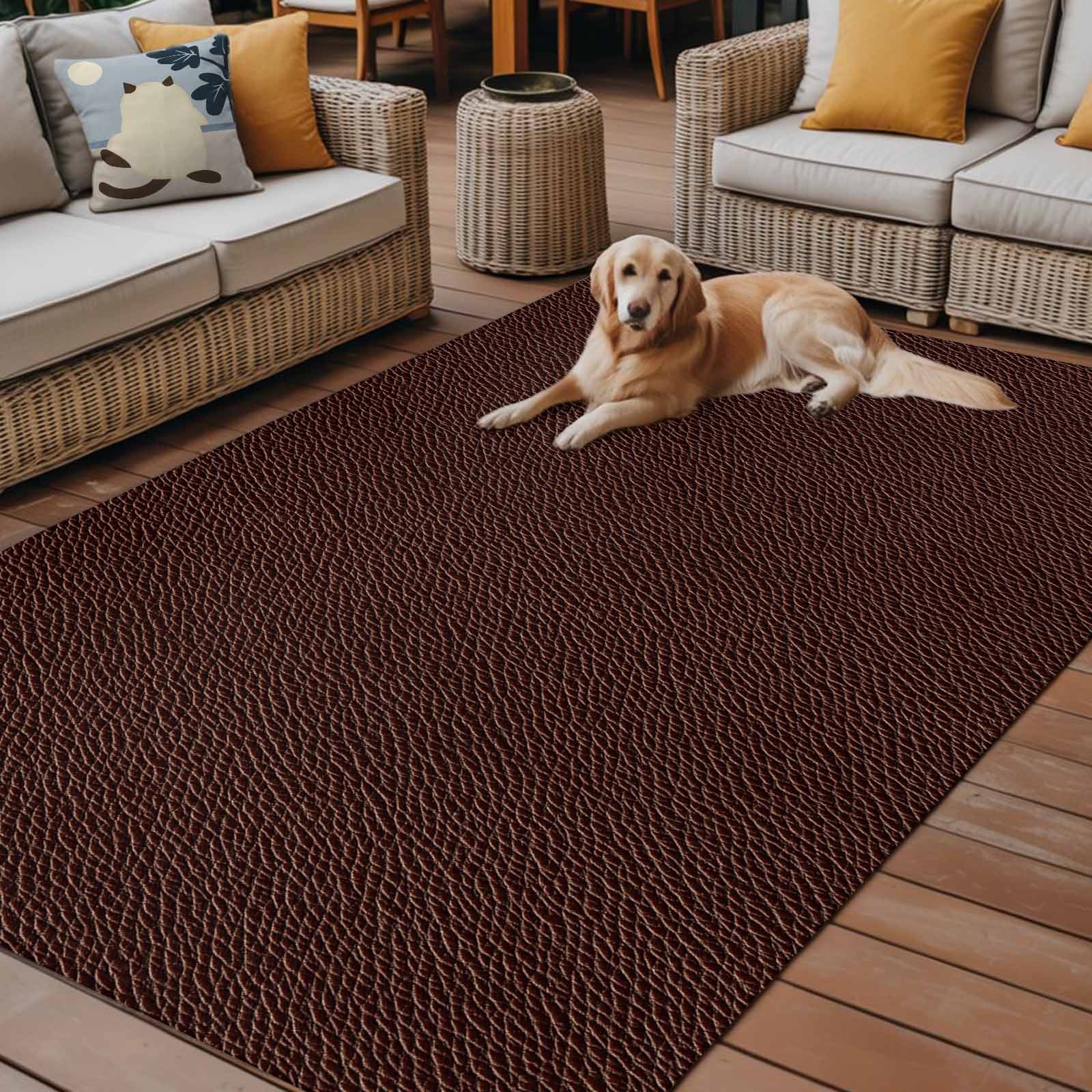 Fsddascl Solid Brown Outdoor Rug for Patio/Deck/Porch, Non-Slip Large Area Rug 6 x 9 Ft, Vintage Minimalism Abstract Denim Pattern Indoor Outdoor Rugs Washable Area Rugs, Camping Rug Carpet