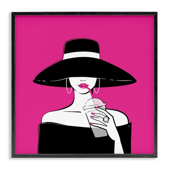 Stupell Industries Black Hat Glamourous Woman Black Framed Giclee Art, design by Martina Pavlova