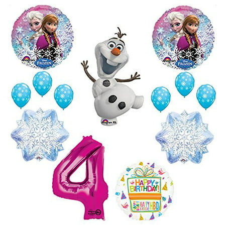 Frozen 4th Birthday Party Supplies Olaf, Elsa and Anna Balloon Bouquet Decorations Pink #4