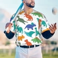 thumbnail image 5 of Zufioo Colorful Dinosaur Print Men's Baseball Short Sleeve, Moisture Wicking Button-Down Hip Hop Tee-Medium, 5 of 7