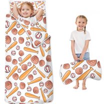 White Orange Baseball Gear Pattern Toddler Nap Mats for Kids Preschool,Sleeping Mat Bag or Kids,Toddler Sleeping Bag,Toddler Nap Mat or Daycare