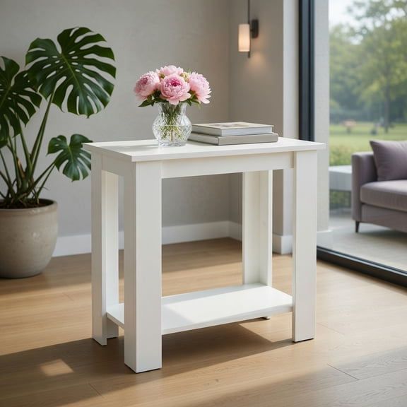 Topcobe 2-Tier Modern Compact End Table with Storage Shelf, Small End Tables Sofa Table for Small Spaces, Living Room Furniture, White