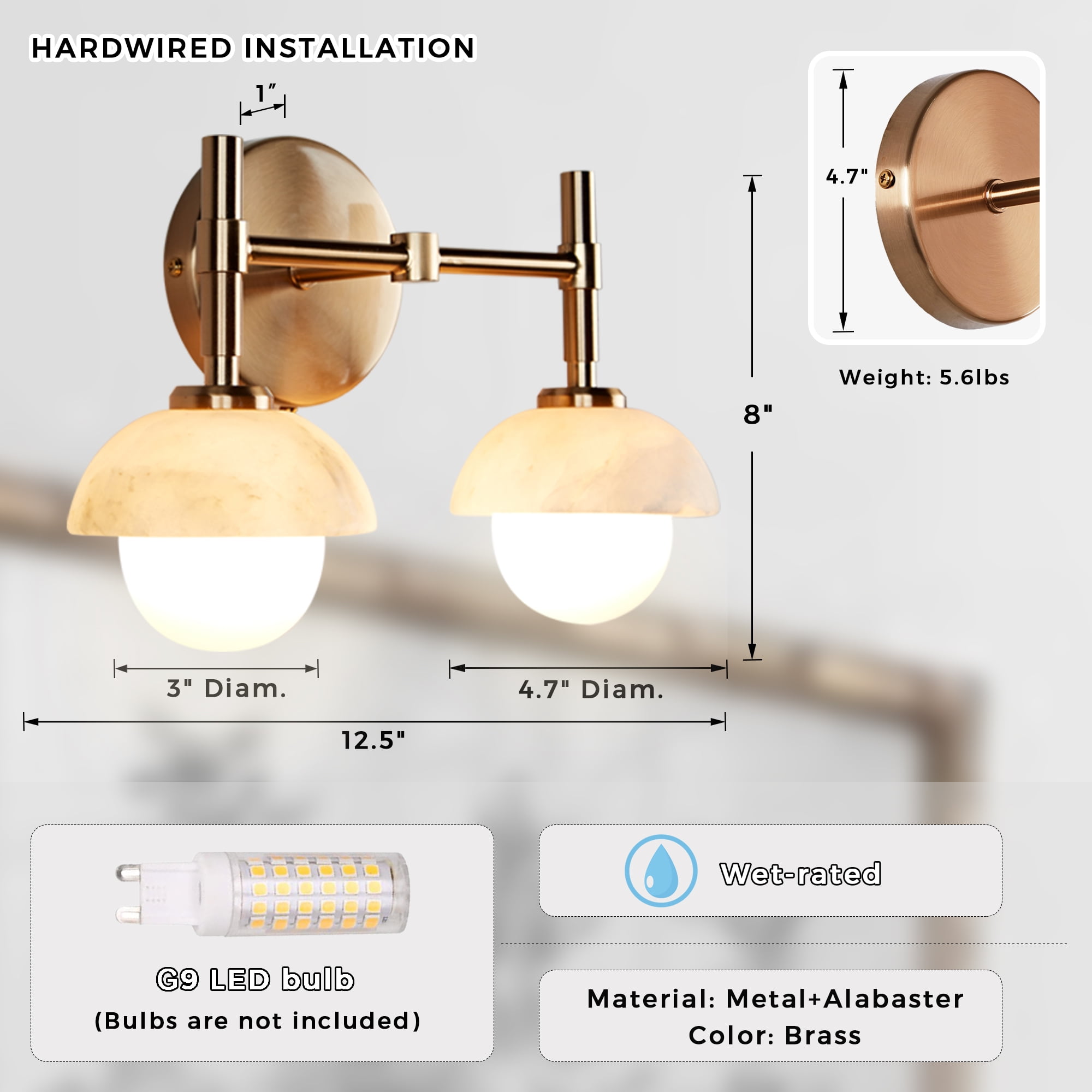 Opal Glass Shade and Hand-Carved Alabaster - Elegant Light Fixture for Hardwired Installation Brass Wall Sconce , Wall Lights for Living Room , Bedroom Wall Light Sconces