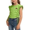 thumbnail image 2 of Auroural Toddler Girls Summer Clothes 5T Girls Ruffle Sleeve Drawstring Crop Tops with Cute Embroidery - Casual Summer T-Shirt for Kids 2-10 Years, 2 of 7