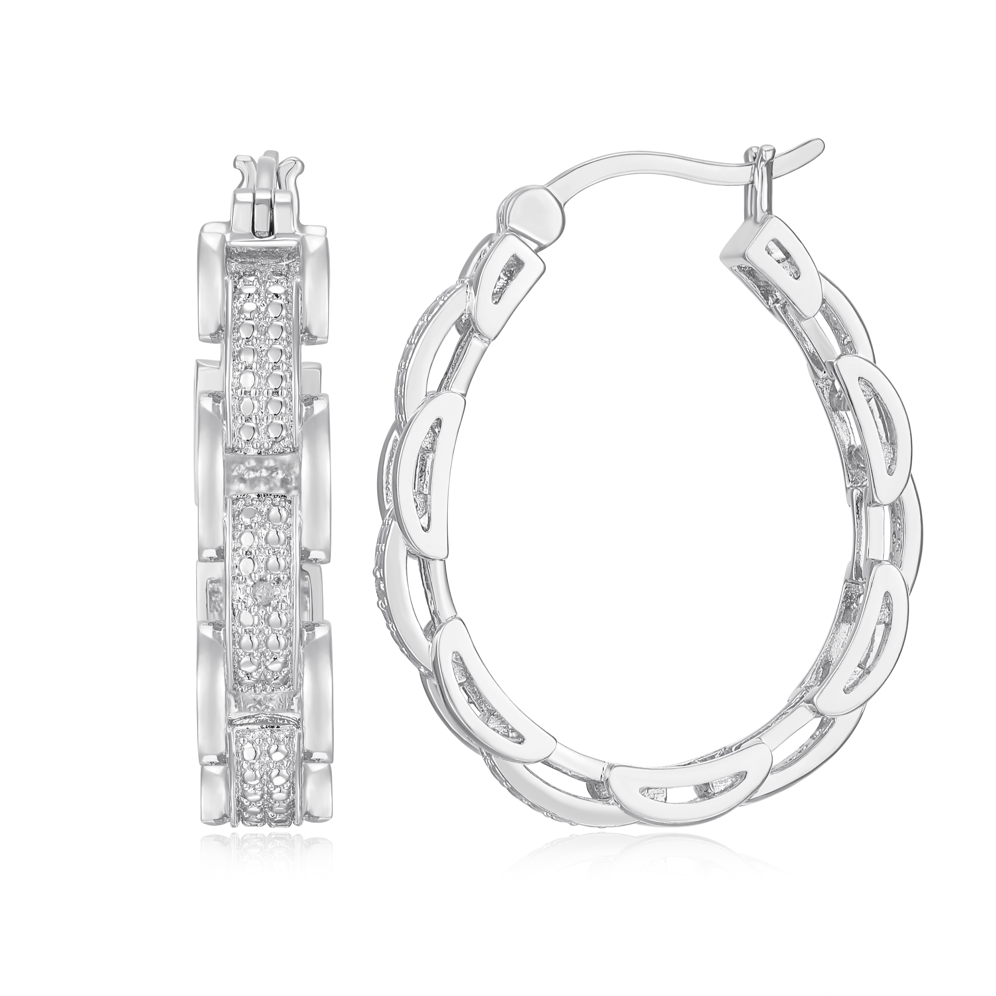 Forever Facets Silvertone Diamond Accent Chunky Link Hoop Earrings in Rhodium over Bronze, Adult Female