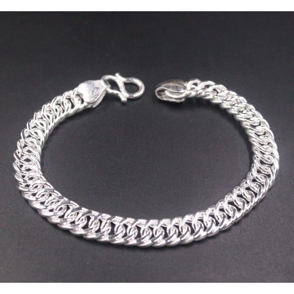 HOOUN Pure S999 Sterling Silver Chain Lucky 10mm Miami Cuban Curb Link Bracelet 24-25g