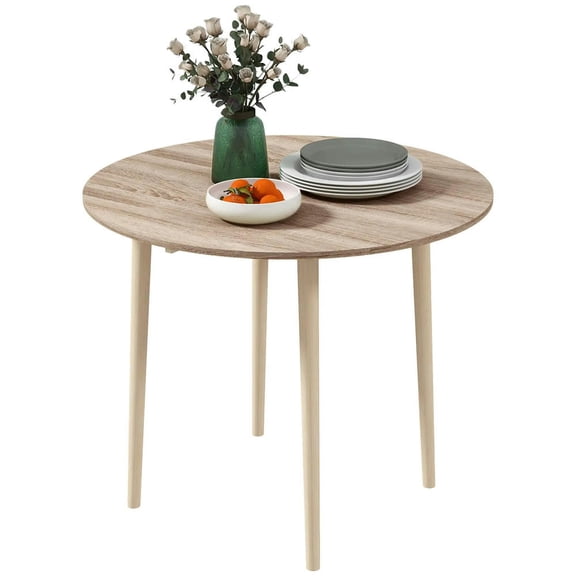 Topcobe Folding Dining Table, Round Drop Leaf Kitchen Table for Small Spaces with Wood Legs, Modern Furniture for Indoor, Oak Color