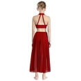 thumbnail image 2 of inlzdz Girls Sparkly Halter Sleeveless Backless Jumpsuit Shiny Jazz Latin Ballroom Dance Dress Burgundy 16, 2 of 7
