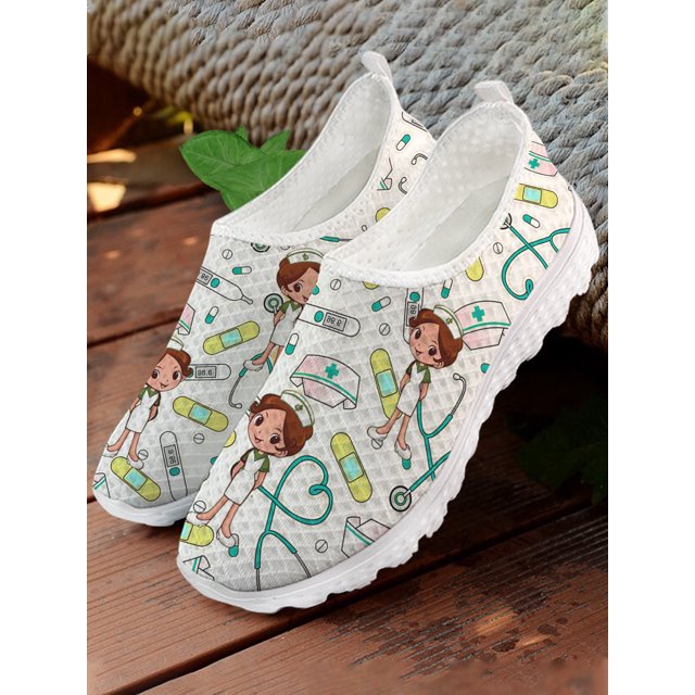 Chaussures d'Infirmière pour Femmes Été Confortables Chaussures Plates Design Infirmier Mocassins Médicaux à Enfiler