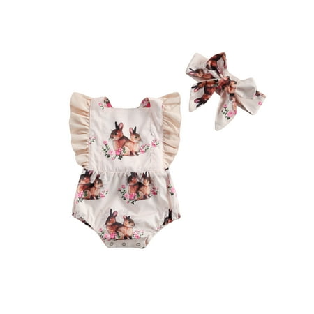 

Douhoow Summer Easter Kid Girl Romper Dress Cartoon Rabbit Print Ruffles Sleeve Jumpsuits