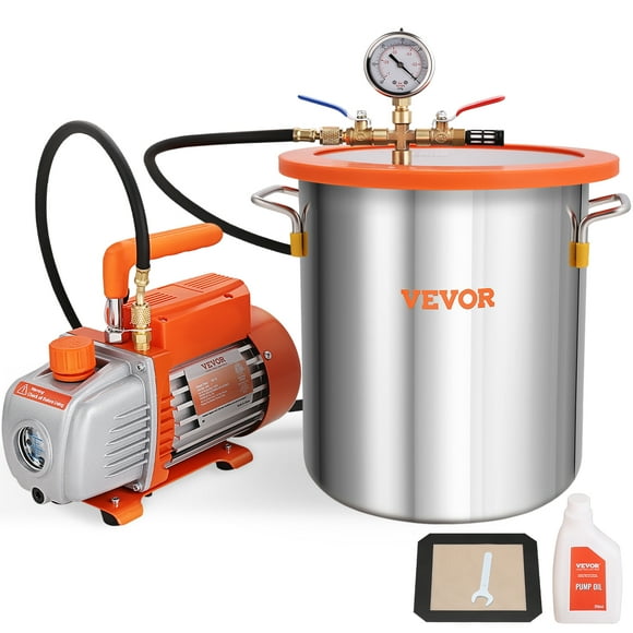 VEVOR 5 Gallon Vacuum Chamber and 3.5 CFM Pump Kit, Tempered Glass Lid Vacuum Degassing Chamber Kit, Single Stage Vacuum Pump with 250 ml Oil Bottle