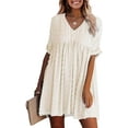 thumbnail image 1 of Mini vestido de manga corta de verano para mujer, vestido informal fluido con cuello de pico Sexy, vestido corto holgado de lunares suizos, vestido de talla grande Zhivalor WMZL-2056-1, 1 of 3