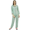 thumbnail image 1 of Bimba Ensemble de Pyjama Vert à Manches Longues pour Femmes avec Chemise de Nuit-12, 1 of 6
