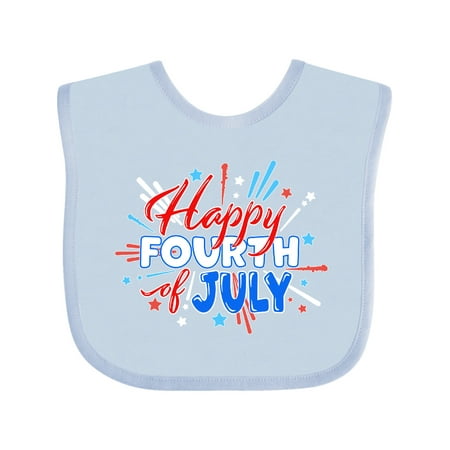

Inktastic Happy Fourth of July- red white and blue fireworks Gift Baby Boy or Baby Girl Bib