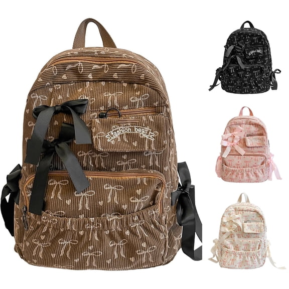 WAYUTE Kids Backpack Versatile Bow Knot Print Zip Up Back to School Backpack Lightweight Daypack for Students Daily Use Bookbag Casual School Activities