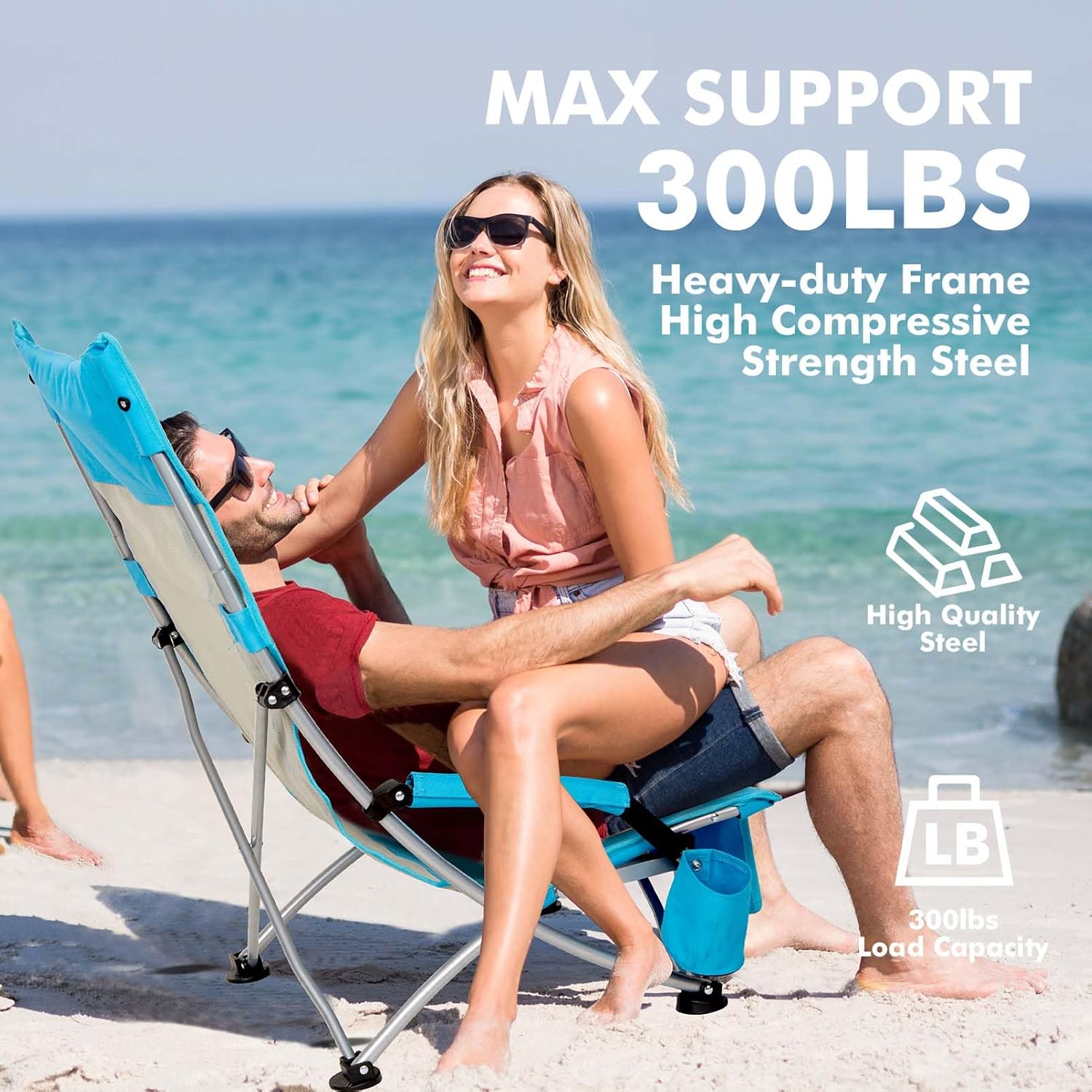 Folding Beach Chair for Adults Low High Back Chairs with Carry Bag Extra Wide Seat Chair with Comfortable Pillow Storage Pocket 1 Pack 2 Pack Blue Walmart