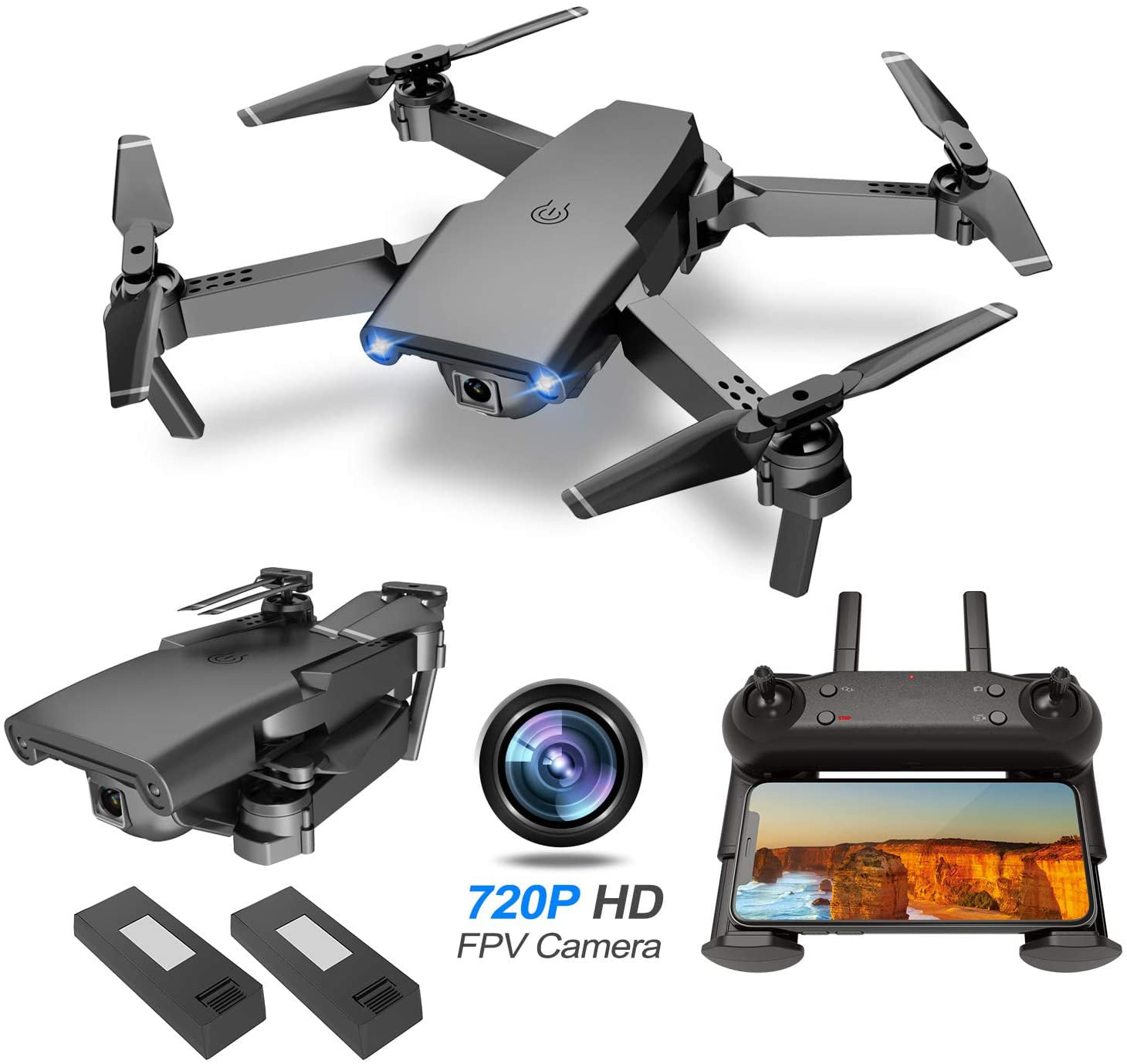 G-sensor Drone WIFI 720P HD Camera Foldable Altitude Hold RC Quadcopter Toys USA 