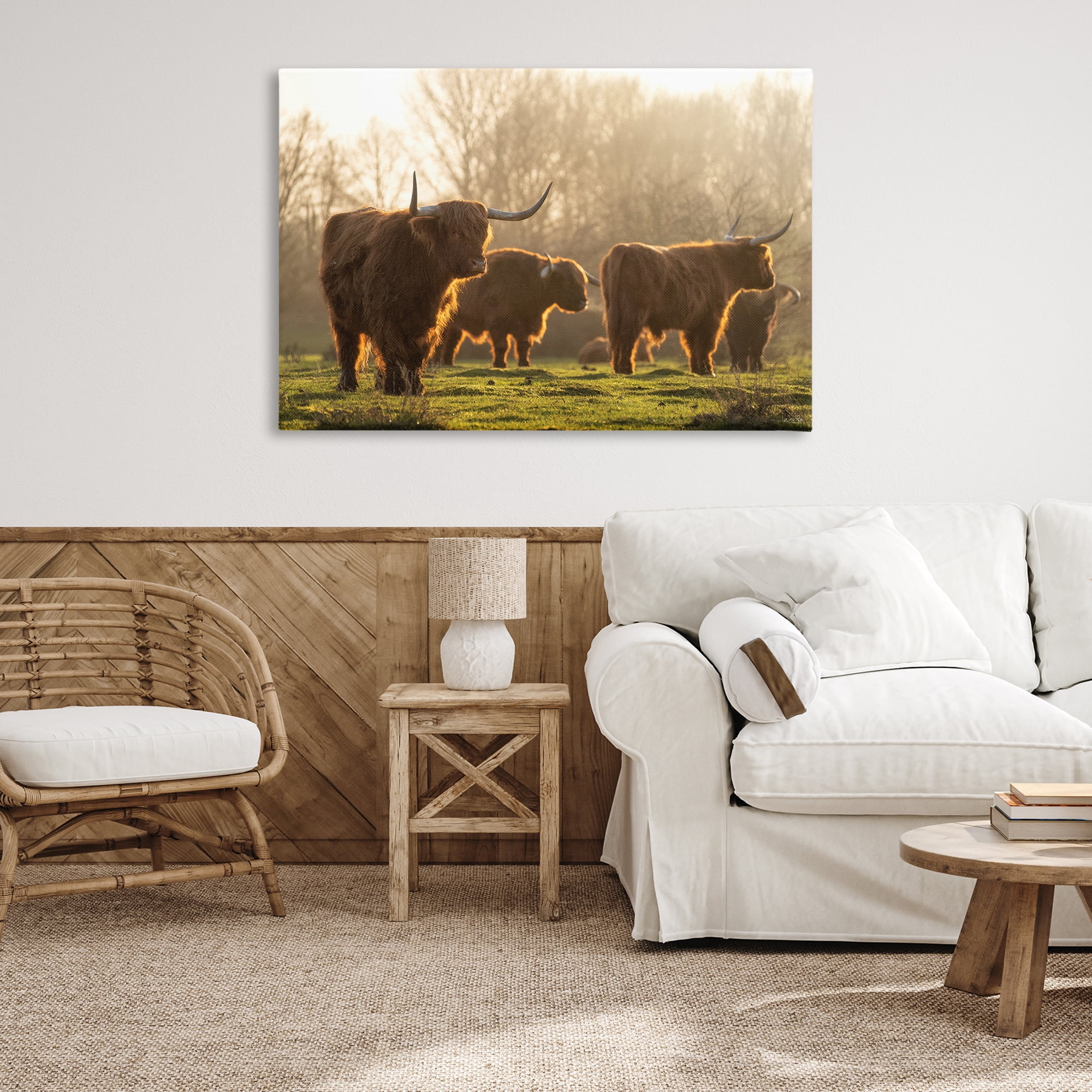 Stupell Industries Longhorns in Foggy Pasture Animals & Insects Photography Gallery Wrapped Canvas Art Print Wall Art, 45 x 30