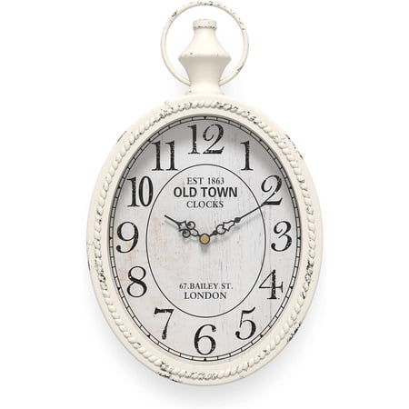 Small Retro Oval Wall Clock, Antique Old Design, White Vintage Style, Battery Operated Silent Decor Wall Clocks for Kitchen,Bedroom,Farmhouse,Bathroom (11.2 H x 6.7 W)