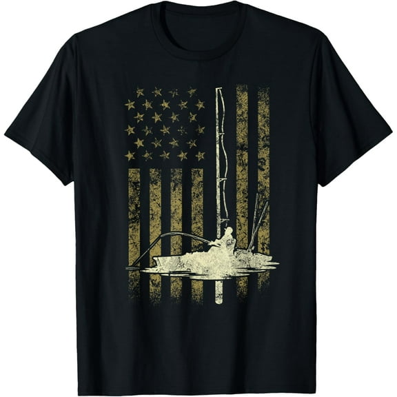 Funny Vintage USA Flag Kayak Fishing Gift T-ShirtMen and women, Black T-shirt, size: Extra large