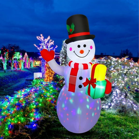 5Ft Inflatable Snowman Christmas Outdoor Yard with Rotating LED Lights Decor