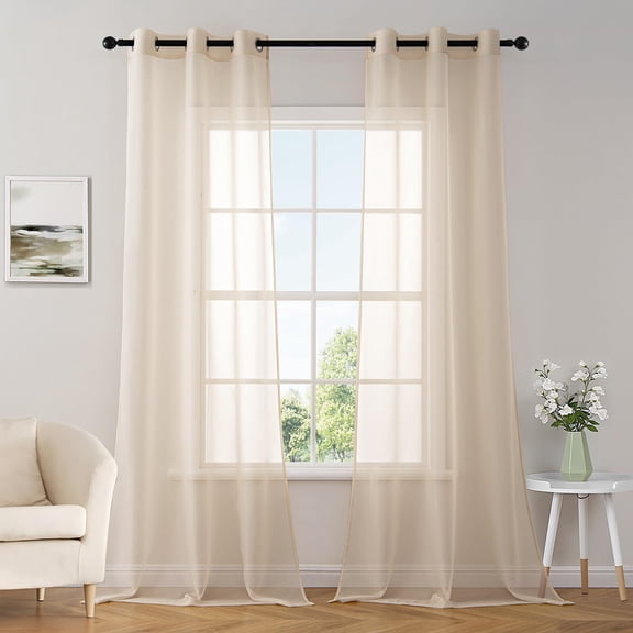 Solid Color Sheer Curtains 84 Inches Long 2 Panels Set - Elegant Lightweight Grommet Light Filtering Window Voile Panels/Drapes/Treatment for Bedroom Living Room W42 x L84 Inch, Cream