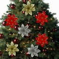 thumbnail image 6 of Pack of 6 Glitter Artificial Poinsettia Flowers Christmas Wreath Christmas Tree Flowers Ornaments 5.12" Diameter(Red), 6 of 12