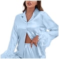 thumbnail image 2 of YMNXA Women Pajamas Set Long Sleeve Lapel Buttons Solid Color Patchwork Tops And Pants Comfortable Soft Sleepwear Outfits For Daily Wear Bu1 L, 2 of 4