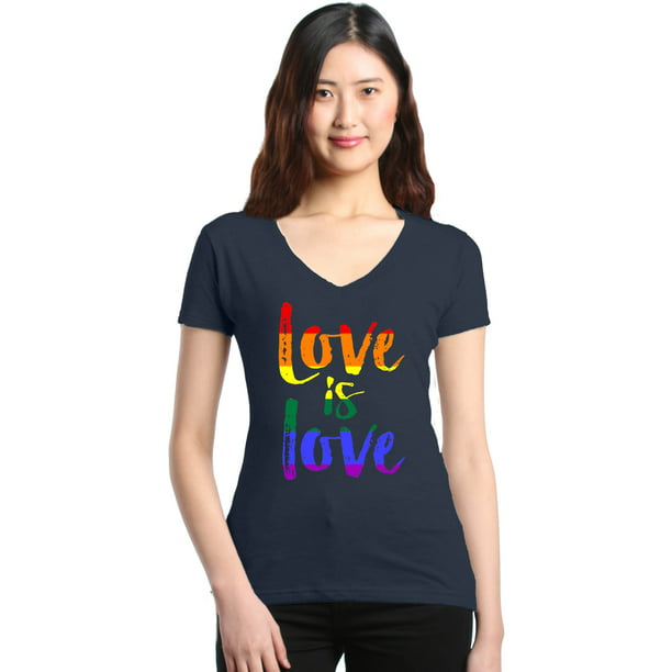Shop4Ever - Shop4Ever Women's Love is Love Rainbow Gay Pride Slim Fit V ...