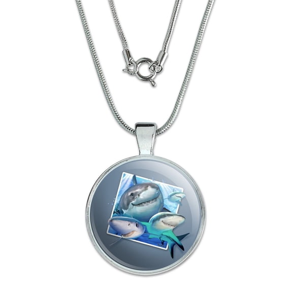 Sharks Ocean Selfie Picture 1" Pendant with Sterling Silver Plated Chain
