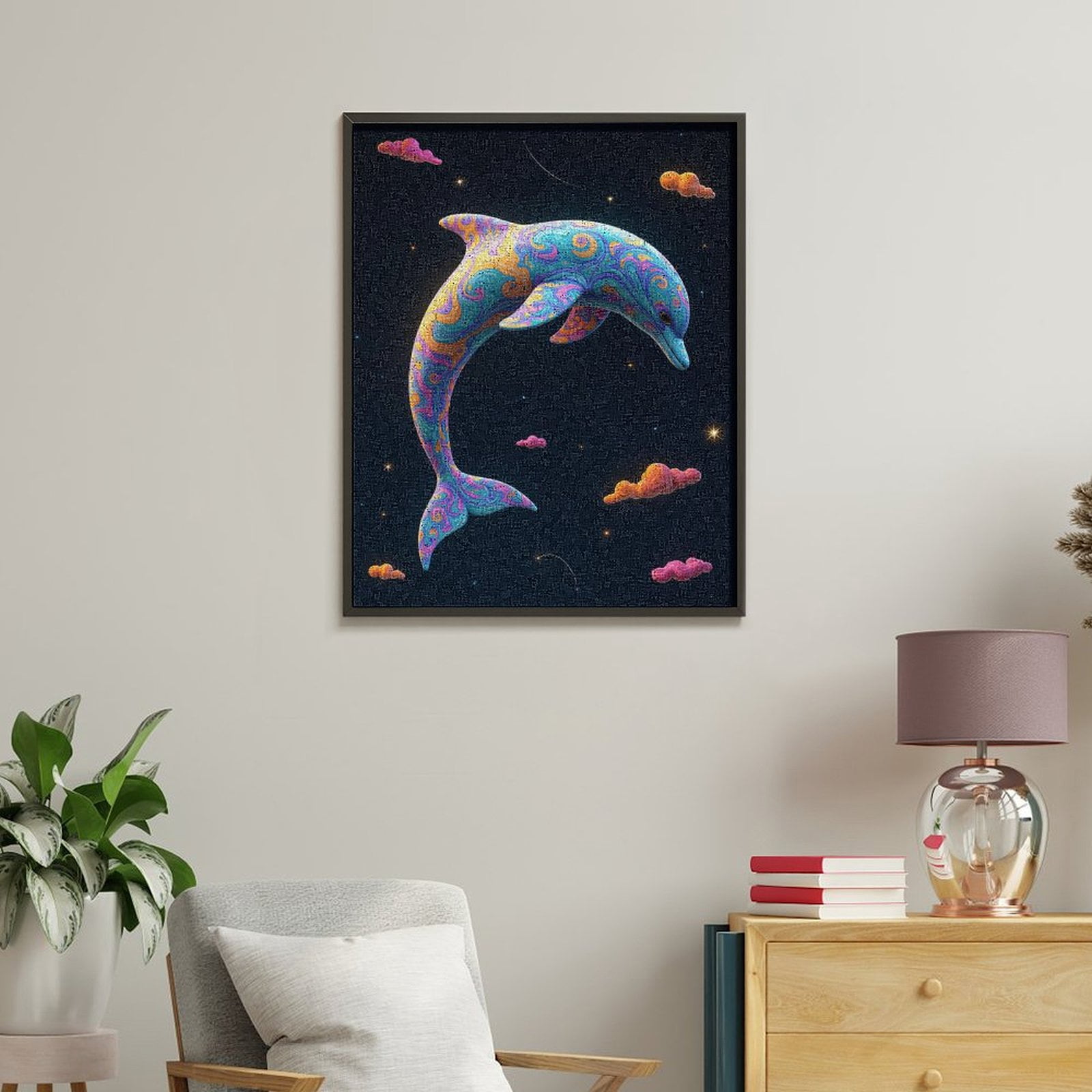 Paint By Numbers Kit for Adults Beginner - DIY Colorful Swirling Dolphin Sky Art Canvas Painting Kits for Adults, Frameless Paint By Number for Adults for Home Wall Decor 16x20 Inch