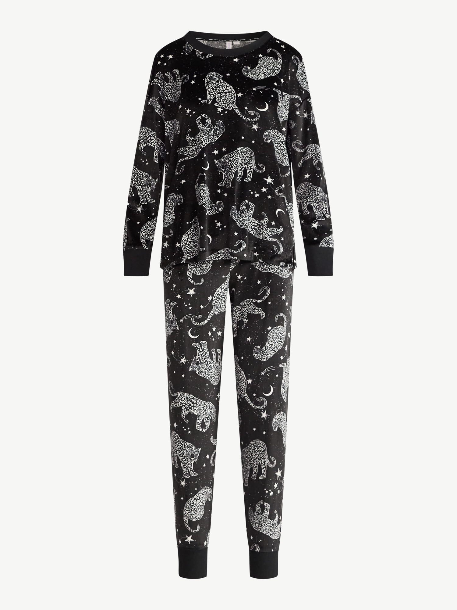 Joyspun Women’s Stretch Velour Long Sleeve Top, Pants, and Socks Pajama Set, 3-Piece, Sizes XS-4X