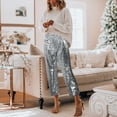 thumbnail image 2 of Womens Pants Elastic Waist 2025 Solid Color Fashion Sequined Wide Leg Trousers Dressy Casual White M, 2 of 8
