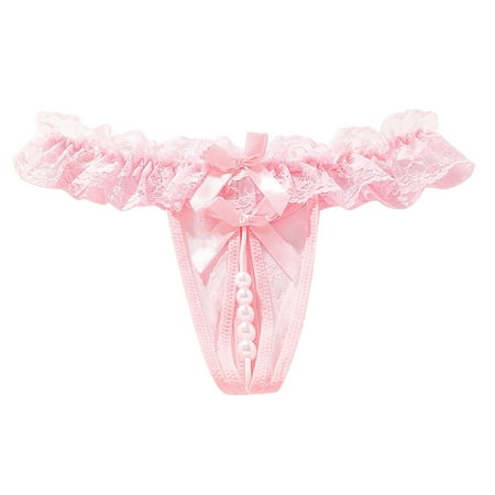 eczipvz Women s Pearl T Back Embroidery Lace Thongs with Pearls Thong Panty Underwear(Pink L)