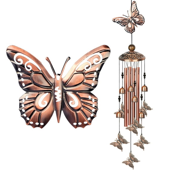 Turtle/Butterfly Wind Chimes Outdoor, EEEkit 33" Large Retro Wind Chimes Bell, Garden Wind Chimes with 4 Aluminum Tuned and 7 Turtles/Butterfly for Indoor Outdoor Garden Patio Decor