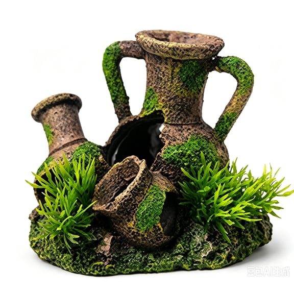 Ancient Greek Leaning Vase Fish Tank Decoration, Resin Rustic Broken Jar Aquarium Decor, Fish Tank Accessories