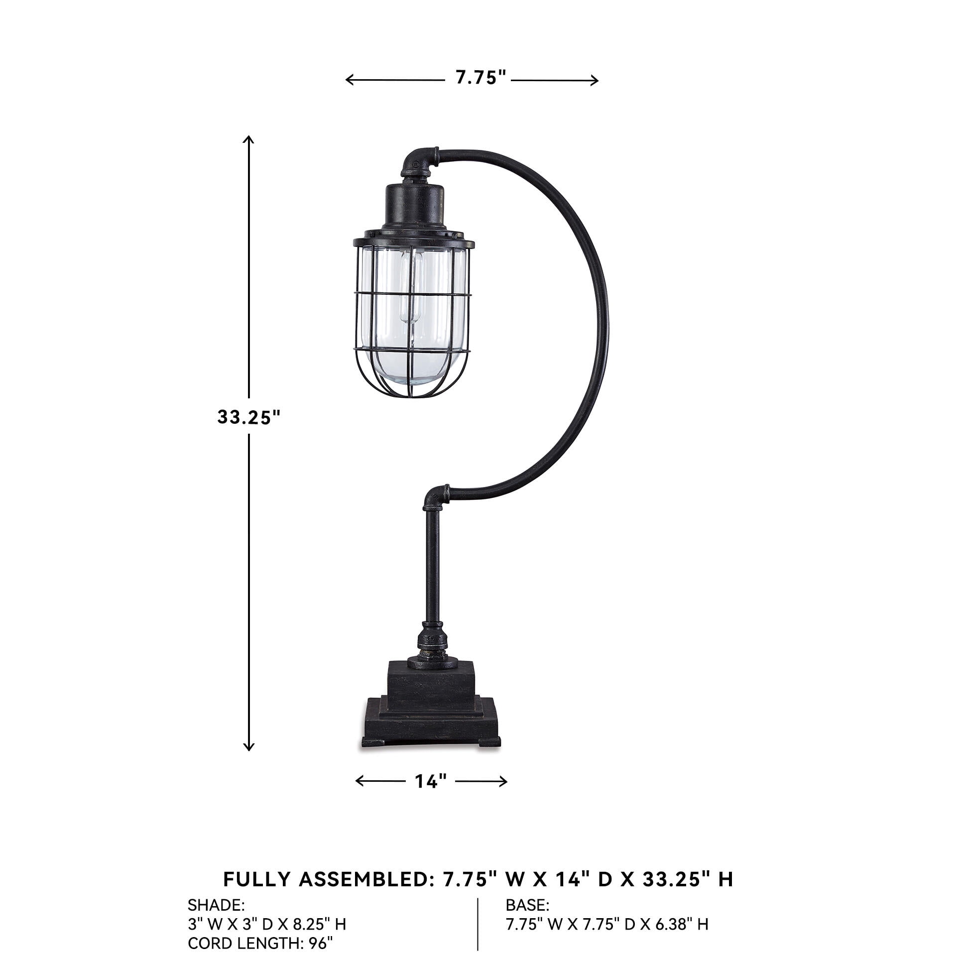Signature Design by Ashley Jae Metal Desk Lamp, Black, Industrial Cage Desk Lamp with Glass Shade