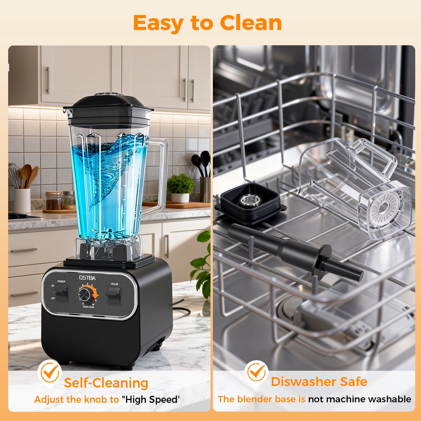 OSTBA Blender for Smoothies, Commercial 10-Speed Control Blenders for Kitchen, 68Oz Large Capacity and BPA-Free Pitcher, 1600W Countertop Blenders for Ice Crushing, Frozen Drinks, Puree & Grinding