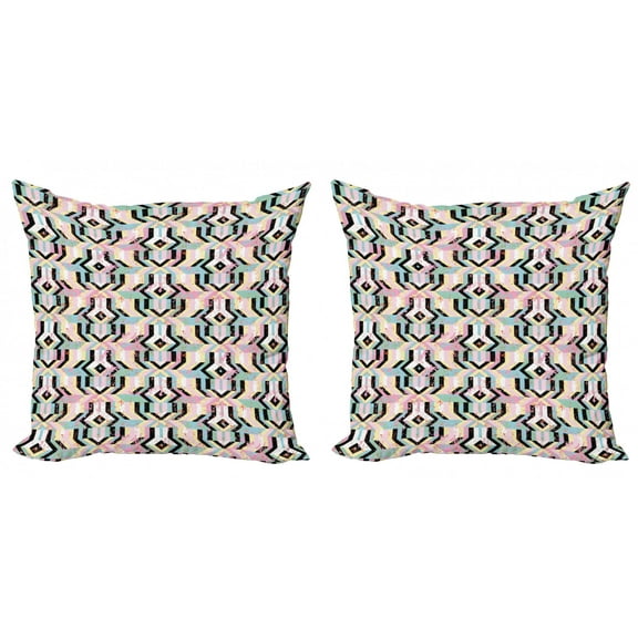 Art Throw Pillow Cushion Cover Pack of 2, Grunge Style Pattern of Bold Colorful Striped Overlapping Bold Elements, Zippered Double-Side Digital Print, 4 Sizes, Multicolor, by Ambesonne