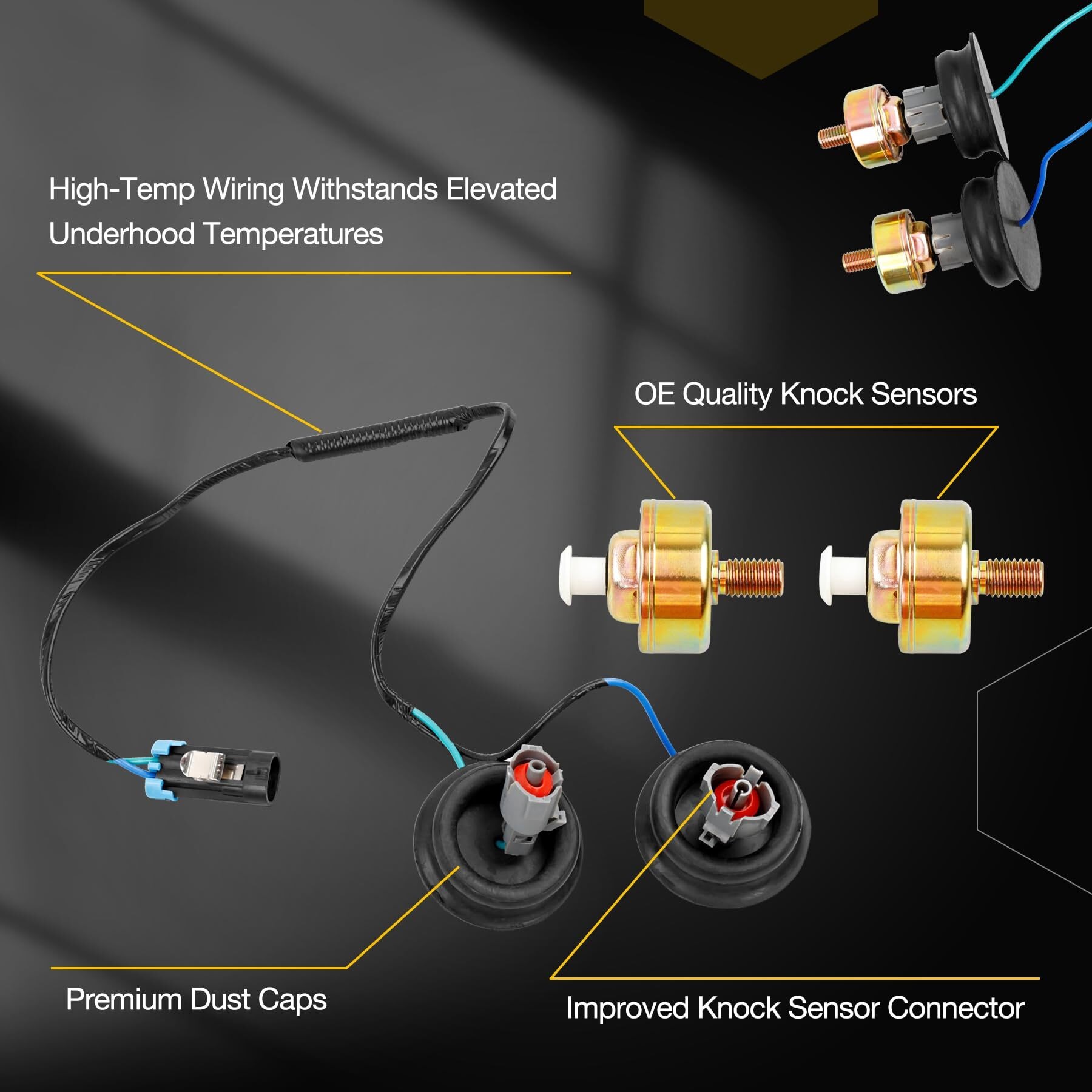 Dual Knock Sensors with Wiring Harness and Intake Manifold Gasket Kit | for Chevy Silverado Avalanche Tahoe, GMC Sierra Yukon, Cadillac Hummer & More GM Vehicles | Replace# 12601822,213-3521,89060413