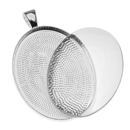 - Silver Plated Oval Bezel With Glass Oval Cabochon 30x40mm - Pendant Set