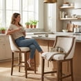 thumbnail image 6 of Dayalane Modern Farmhouse Bar Stools Set of 4, 26” Counter Height Bar Stools with Curved Back, Linen Upholstered & Solid Wood Legs Island Chairs for Dining Rooms Kitchens and Bars, Beige, 6 of 13