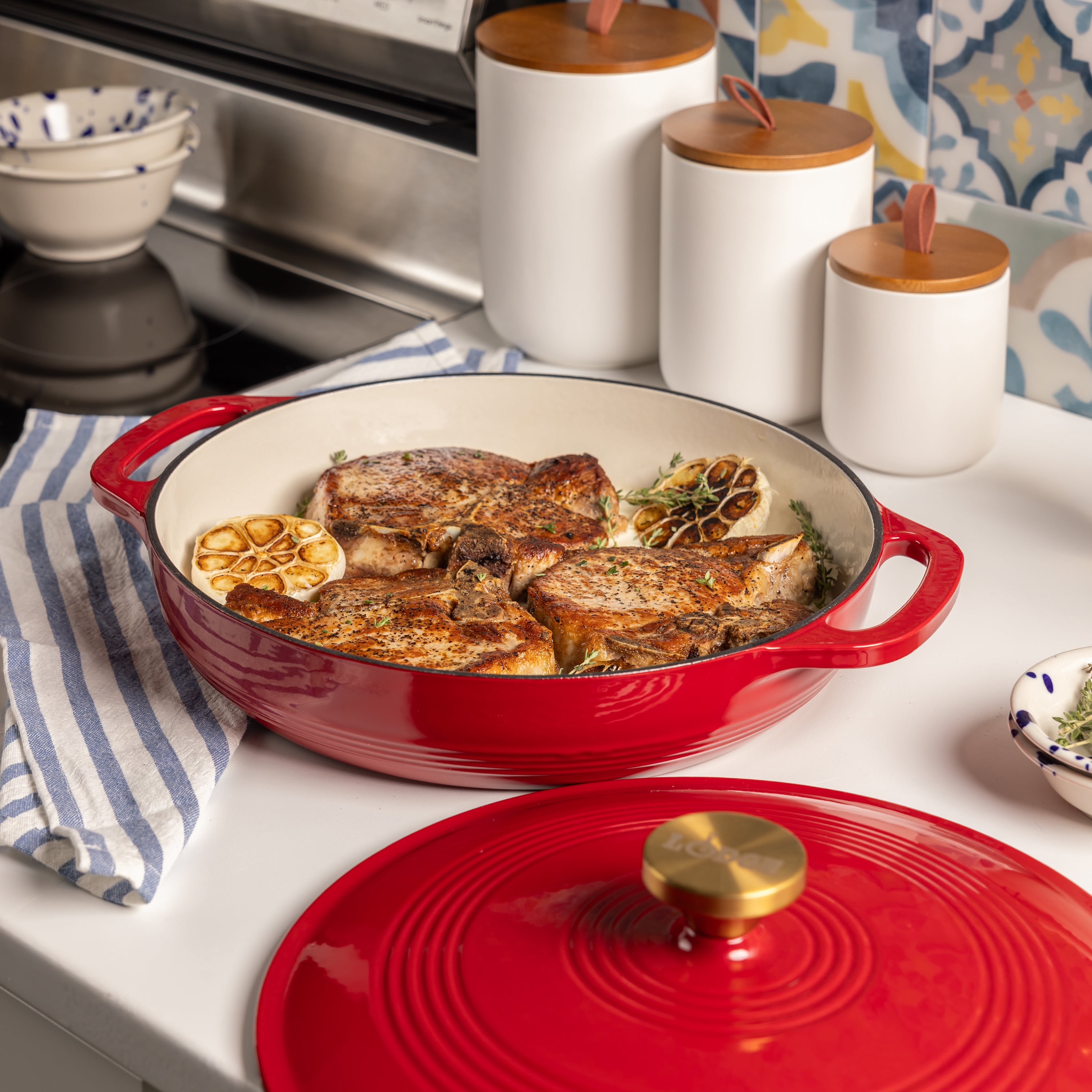Lodge Cast Iron 3.6qt Enamaled Braiser Ruby with Gold Knob