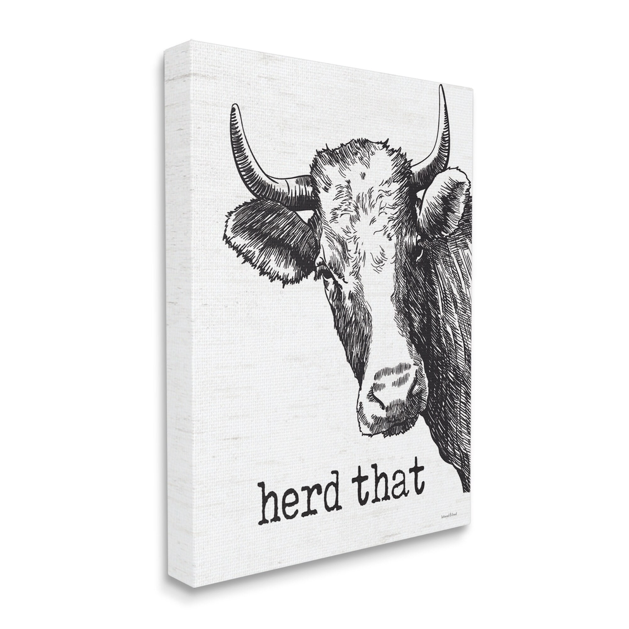 Stupell Industries Herd That Phrase Rustic Longhorn Cattle Portrait, 36 x 48,Design by Lettered and Lined
